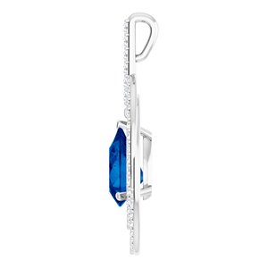14K White Chatham¬Æ Created Blue Sapphire & 1/2 CTW Diamond Pendant