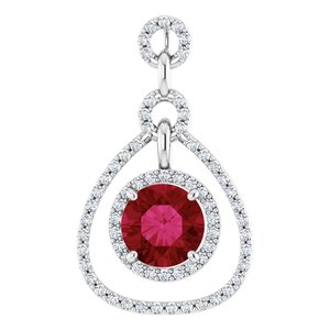 14K White Chatham¬Æ Lab-Created Ruby & 1/2 CTW Diamond Pendant