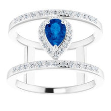 Load image into Gallery viewer, Platinum Chatham¬Æ Created Blue Sapphire &amp; 1/3 CTW Diamond Ring
