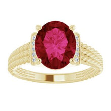 Load image into Gallery viewer, 14K Yellow Chatham¬Æ Created Ruby &amp; .04 CTW Diamond Ring
