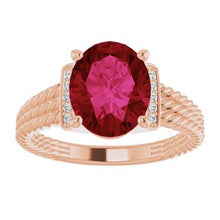 Charger l&#39;image dans la galerie, Bague en or 14 carats Chatham¬Æ rubis créé et diamant 0,04 CTW
