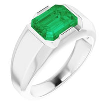 Load image into Gallery viewer, Platinum Chatham¬Æ Created Emerald Men&#39;s Solitaire Ring
