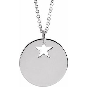Sterling Silver Pierced Star 15 mm Disc 16-18" Necklace