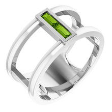 Load image into Gallery viewer, Sterling Silver Peridot Baguette Ring
