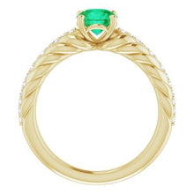 Load image into Gallery viewer, 14K Yellow Emerald &amp; 1/8 CTW Diamond Ring
