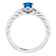 Load image into Gallery viewer, Sterling Silver Blue Sapphire &amp; 1/8 CTW Diamond Ring
