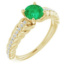 Load image into Gallery viewer, 14K Yellow Emerald &amp; 1/8 CTW Diamond Ring
