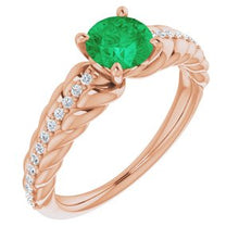 Load image into Gallery viewer, 14K Rose Emerald &amp; 1/8 CTW Diamond Ring

