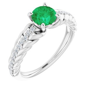 Platinum Emerald & 1/8 CTW Diamond Ring