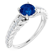 Load image into Gallery viewer, Sterling Silver Blue Sapphire &amp; 1/8 CTW Diamond Ring
