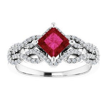 Load image into Gallery viewer, Platinum Chatham¬Æ Created Ruby &amp; 1/5 CTW Diamond Ring
