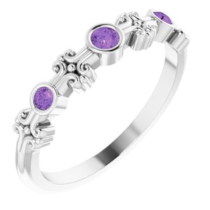 Sterling Silver Amethyst Bezel-Set Ring