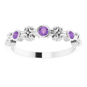 Sterling Silver Amethyst Bezel-Set Ring