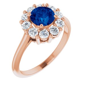 14K Rose Blue Sapphire & 1/2 CTW Diamond Ring