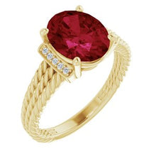 Load image into Gallery viewer, 14K Yellow Chatham¬Æ Created Ruby &amp; .04 CTW Diamond Ring
