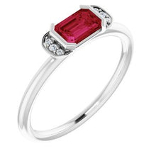 Load image into Gallery viewer, Platinum Ruby &amp; .02 CTW Diamond Stackable Ring
