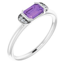 Charger l'image dans la galerie, Sterling Silver Amethyst &amp; .02 CTW Diamond Stackable Ring
