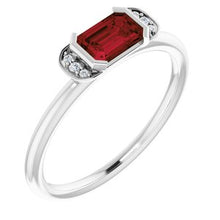 Charger l'image dans la galerie, Sterling Silver Mozambique Garnet &amp; .02 CTW Diamond Stackable Ring

