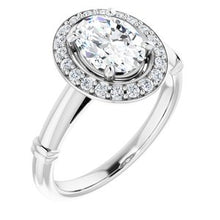 Charger l'image dans la galerie, Bague de fiançailles en platine 8x6 mm ovale Forever One ™ Moissanite et 1/6 CTW
