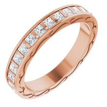 Load image into Gallery viewer, 14K Rose 1 1/2 CTW Diamond Square Eternity Band Size 7
