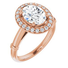 Load image into Gallery viewer, 14K Rose 9x7 mm Oval Forever One‚Ñ¢ Moissanite &amp; 1/5 CTW Diamond Engagement Ring
