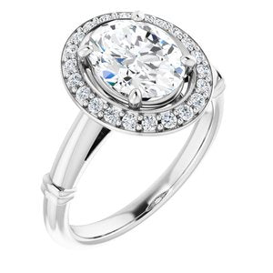 14K White 9x7 mm Oval Forever One‚Ñ¢ Moissanite & 1/5 CTW Diamond Engagement Ring