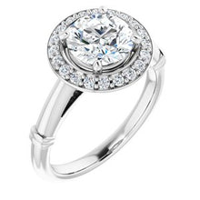 Load image into Gallery viewer, Platinum 7.5 mm Round Forever One‚Ñ¢ Moissanite &amp; 1/6 CTW Diamond Engagement Ring

