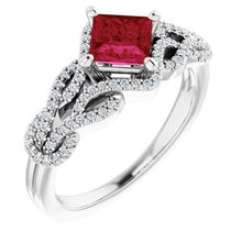Load image into Gallery viewer, Platinum Chatham¬Æ Created Ruby &amp; 1/5 CTW Diamond Ring
