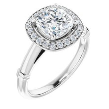 Load image into Gallery viewer, Platinum 7 mm Cushion Forever One‚Ñ¢ Moissanite &amp; 1/6 CTW Diamond Engagement Ring
