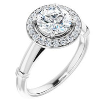 Load image into Gallery viewer, Platinum 7 mm Round Forever One‚Ñ¢ Moissanite &amp; 1/6 CTW Diamond Engagement Ring
