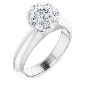 14K White 1 1/5 CTW Diamond Cluster Engagement Ring