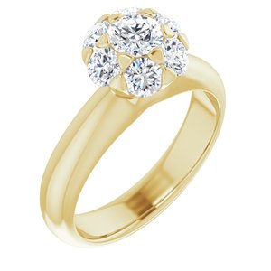 14K Yellow 1 1/5 CTW Diamond Cluster Engagement Ring