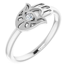 Charger l'image dans la galerie, Sterling Silver .03 CTW Diamond Hamsa Ring
