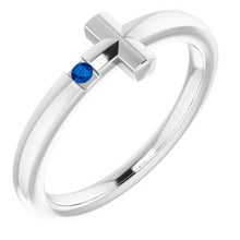 Load image into Gallery viewer, Sterling Silver 1.5 mm Round Imitation Blue Sapphire Youth Cross Ring
