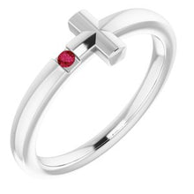 Load image into Gallery viewer, Sterling Silver 1.5 mm Round Imitation Ruby Youth Cross Ring
