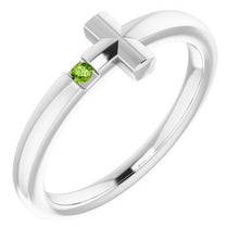 Load image into Gallery viewer, Sterling Silver 1.5 mm Round Imitation Peridot Youth Cross Ring
