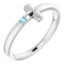Load image into Gallery viewer, Sterling Silver 1.5 mm Round Imitation Blue Zircon Youth Cross Ring
