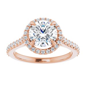 14K Rose 7.5 mm Round Forever One‚Ñ¢ Moissanite & 1/3 CTW Diamond Engagement Ring