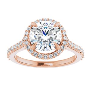 14K Rose 8 mm Round Forever One‚Ñ¢ Moissanite & 1/3 CTW Diamond Engagement Ring
