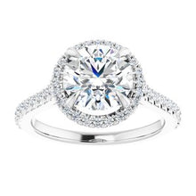 Charger l'image dans la galerie, Bague de fiançailles platine 8 mm ronde Forever One, Moissanite et diamant 1/3 CTW
