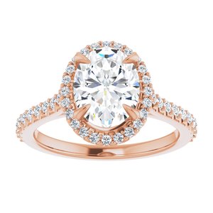14K Rose 9x7 mm Oval Forever One‚Ñ¢ Moissanite & 1/3 CTW Diamond Engagement Ring
