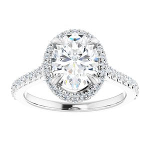 14K White 9x7 mm Oval Forever One‚Ñ¢ Moissanite & 1/3 CTW Diamond Engagement Ring