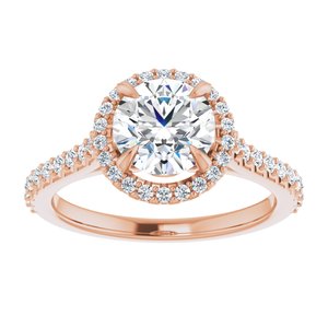 14K Rose 7 mm Round Forever One‚Ñ¢ Moissanite & 1/3 CTW Diamond Engagement Ring