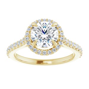 14K Yellow 7 mm Round Forever One‚Ñ¢ Moissanite & 1/3 CTW Diamond Engagement Ring