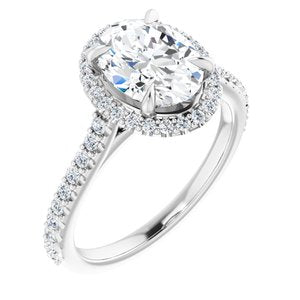 14K White 9x7 mm Oval Forever One‚Ñ¢ Moissanite & 1/3 CTW Diamond Engagement Ring