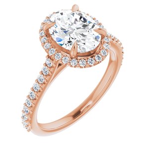 14K Rose 9x7 mm Oval Forever One‚Ñ¢ Moissanite & 1/3 CTW Diamond Engagement Ring