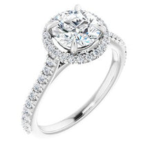 Charger l'image dans la galerie, Bague de fiançailles en platine 7 mm ronde Forever One, Moissanite et diamant 1/3 CTW
