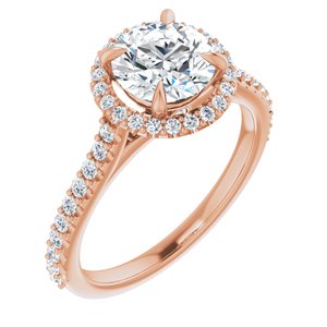 14K Rose 7 mm Round Forever One‚Ñ¢ Moissanite & 1/3 CTW Diamond Engagement Ring