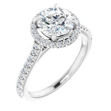 Charger l'image dans la galerie, Bague de fiançailles en platine 7,5 mm ronde Forever One, Moissanite et diamant 1/3 CTW
