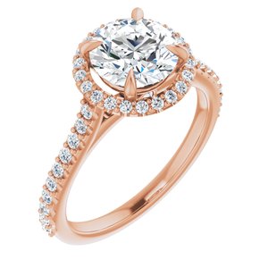 14K Rose 7.5 mm Round Forever One‚Ñ¢ Moissanite & 1/3 CTW Diamond Engagement Ring